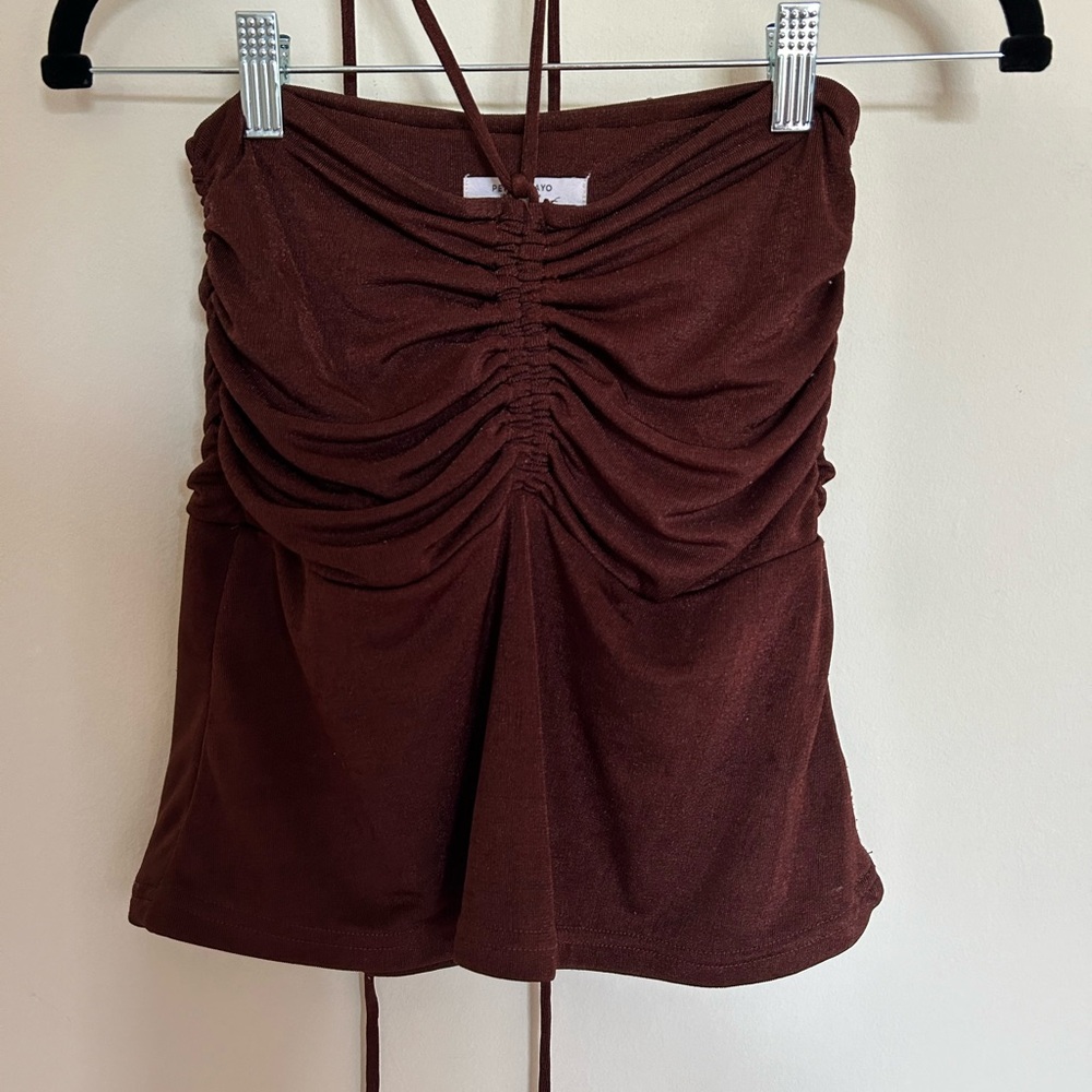 90s style brown pepper mayo tube top halter